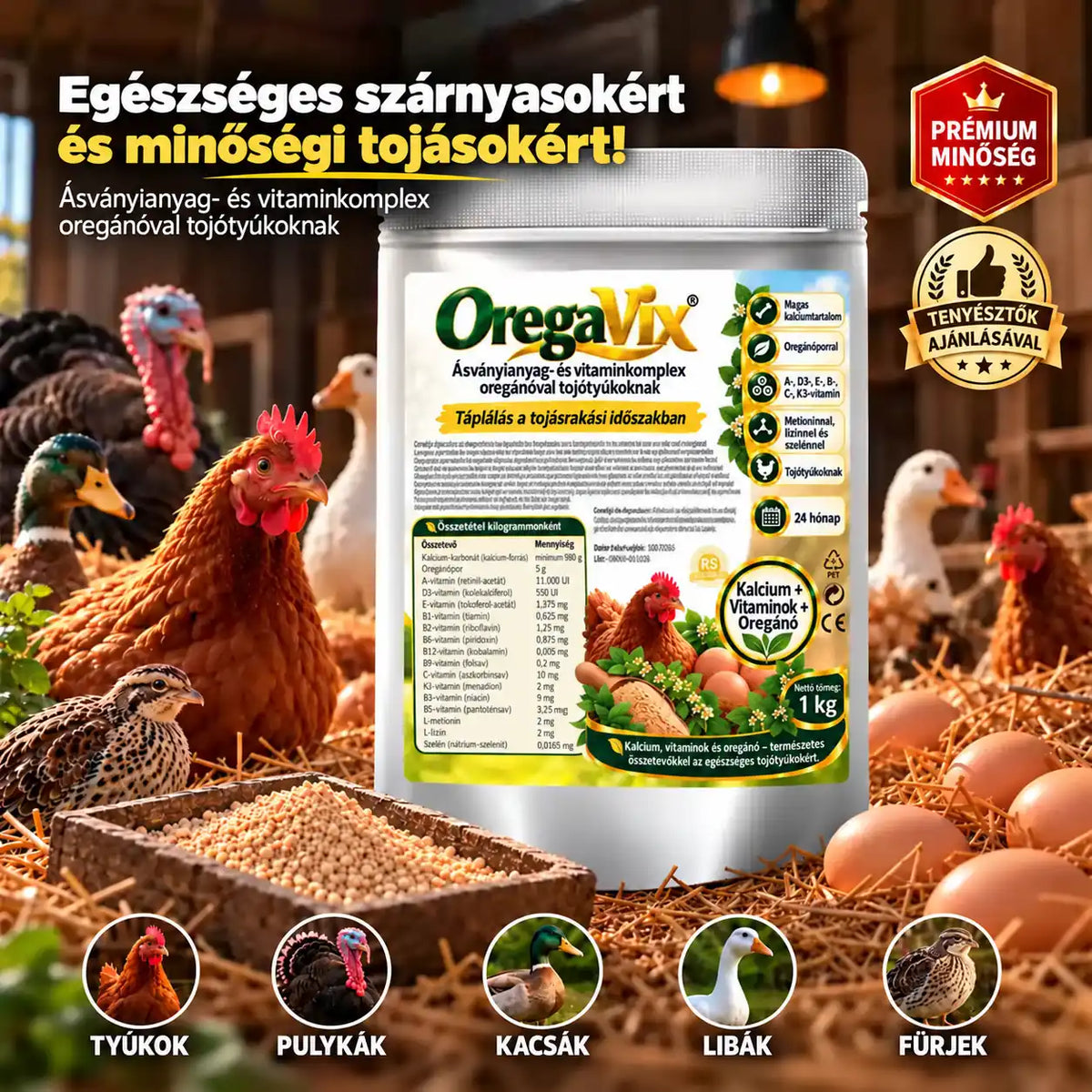 OregaVix 1 kg – ásványianyag- és vitaminkomplex oregánóval tojótyúkoknak